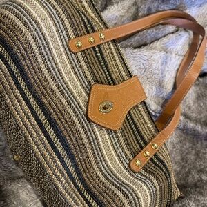 Eric Javits Brown and Tan Striped Tote